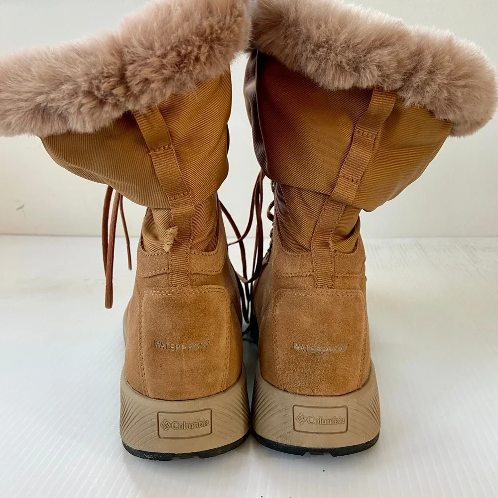 Columbia Slopeside Village Omni Heat Hi Waterproof Snow Boot Tan Suede Womens 10